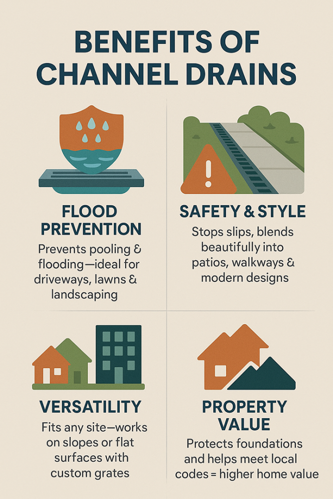 Benefits of Channel Drains Graphic Benefits of Channel Drains Graphic