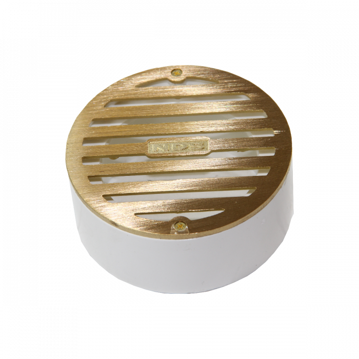 NDS Round Grate with PVC Collar 4 Satin Brass 3 or 4 Drainage Connect