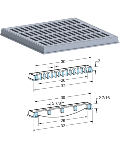 US Foundry 4626-6203 Rectangular Inlet Frame & Grate (26" x 26" Clear Opening)