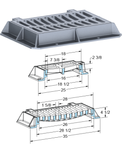 US Foundry 4700-6223 Rectangular Inlet Frame & Grate (16" x 26" Clear Opening)